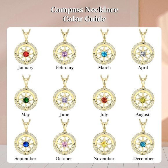 Meeshi Gold Compass Birthstone I'd be Lost Without You Necklace - Picture 6 of 6